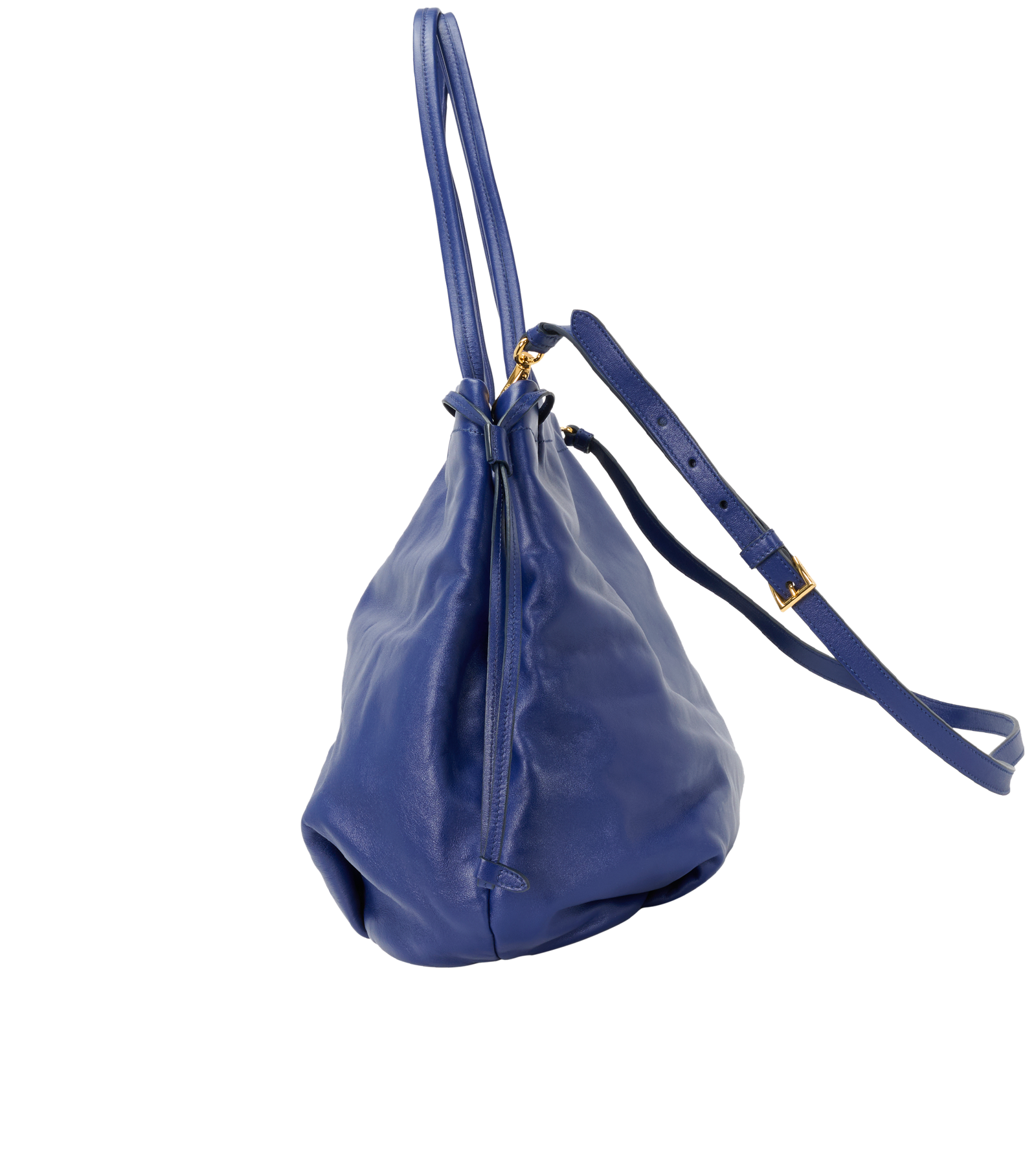 Drawstring 2-Way Tote, &pound;630, Handbags, Blue, Leather, Bottom view